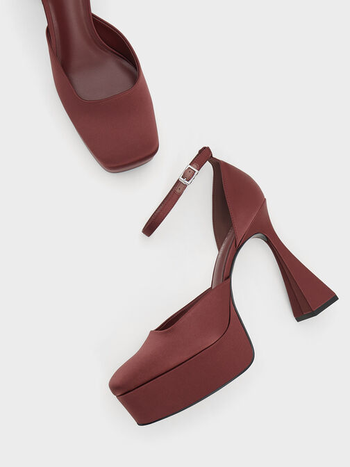 Sepatu Pumps D'Orsay Recycled Polyester Flare Heel, Maroon, hi-res