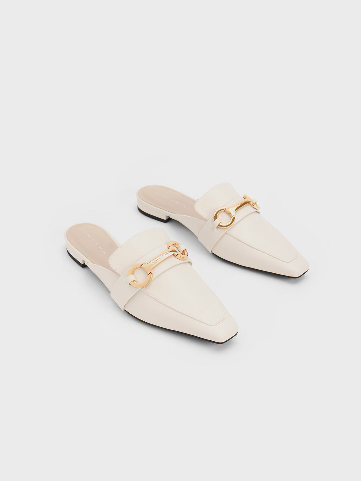 Metallic Accent Tapered Flat Mules, White, hi-res