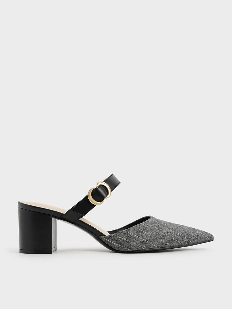 Sepatu Pointed-Toe Metallic Accent Felt, Grey, hi-res