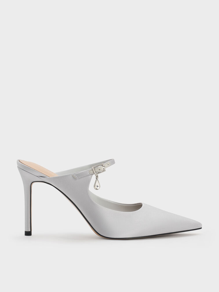 Sepatu Mules Buckle-Strap Teardrop-Crystal, Silver, hi-res