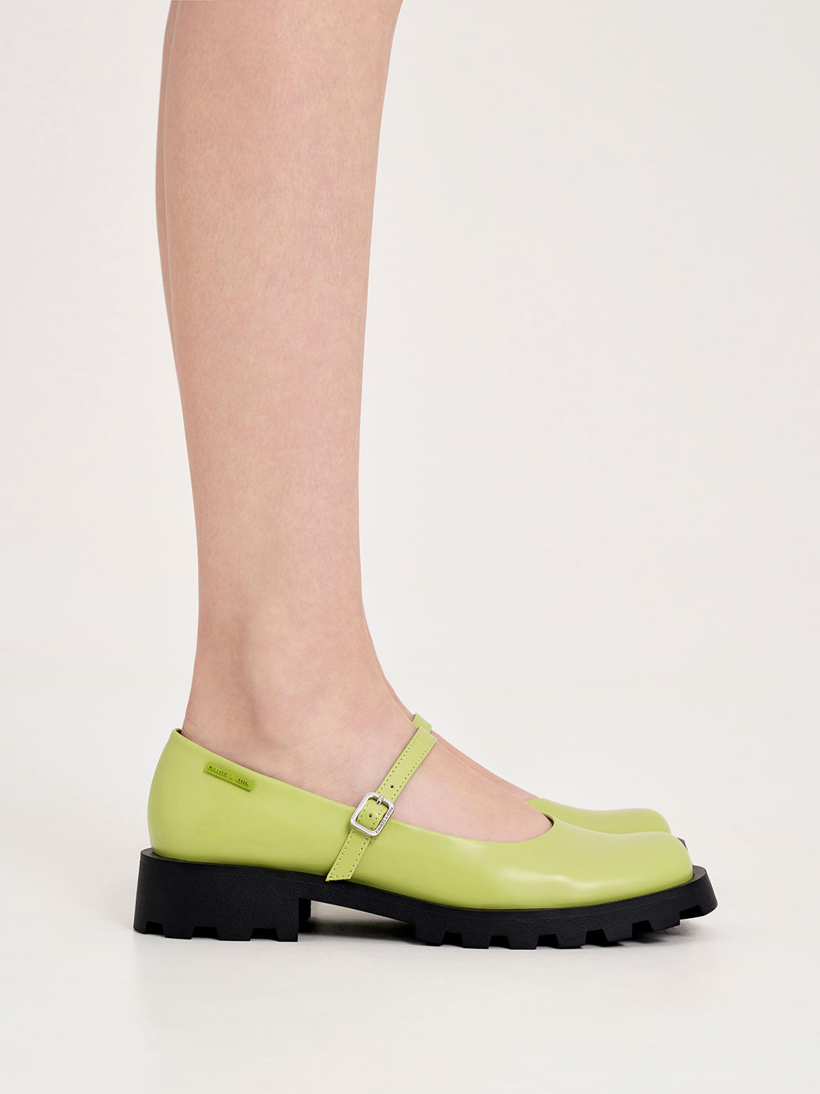 Sepatu Mary Janes Rounded Square-Toe, Lime, hi-res