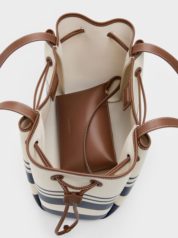 Tas Tote Drawstring Striped Hanya Canvas, Multi, hi-res