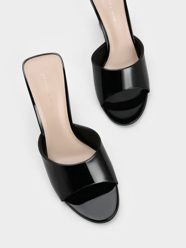 Sepatu Wedges Patent Sculptural Heel, Black Patent, hi-res