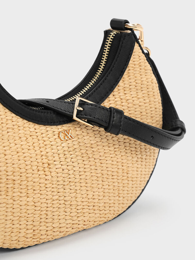 Tas Hobo Leather & Raffia Crescent, Neutral Raffia, hi-res