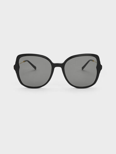 Oversized Recycled Acetate Butterfly Sunglasses, Black, hi-res