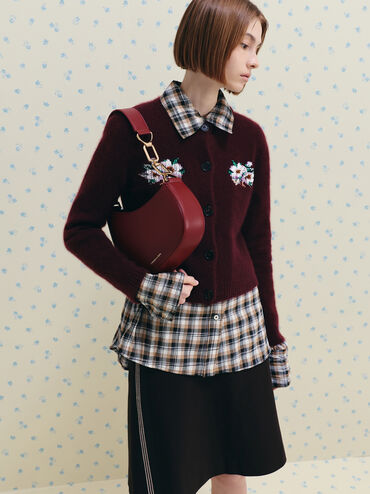 Agatha Chain-Accent Shoulder Bag, Burgundy, hi-res