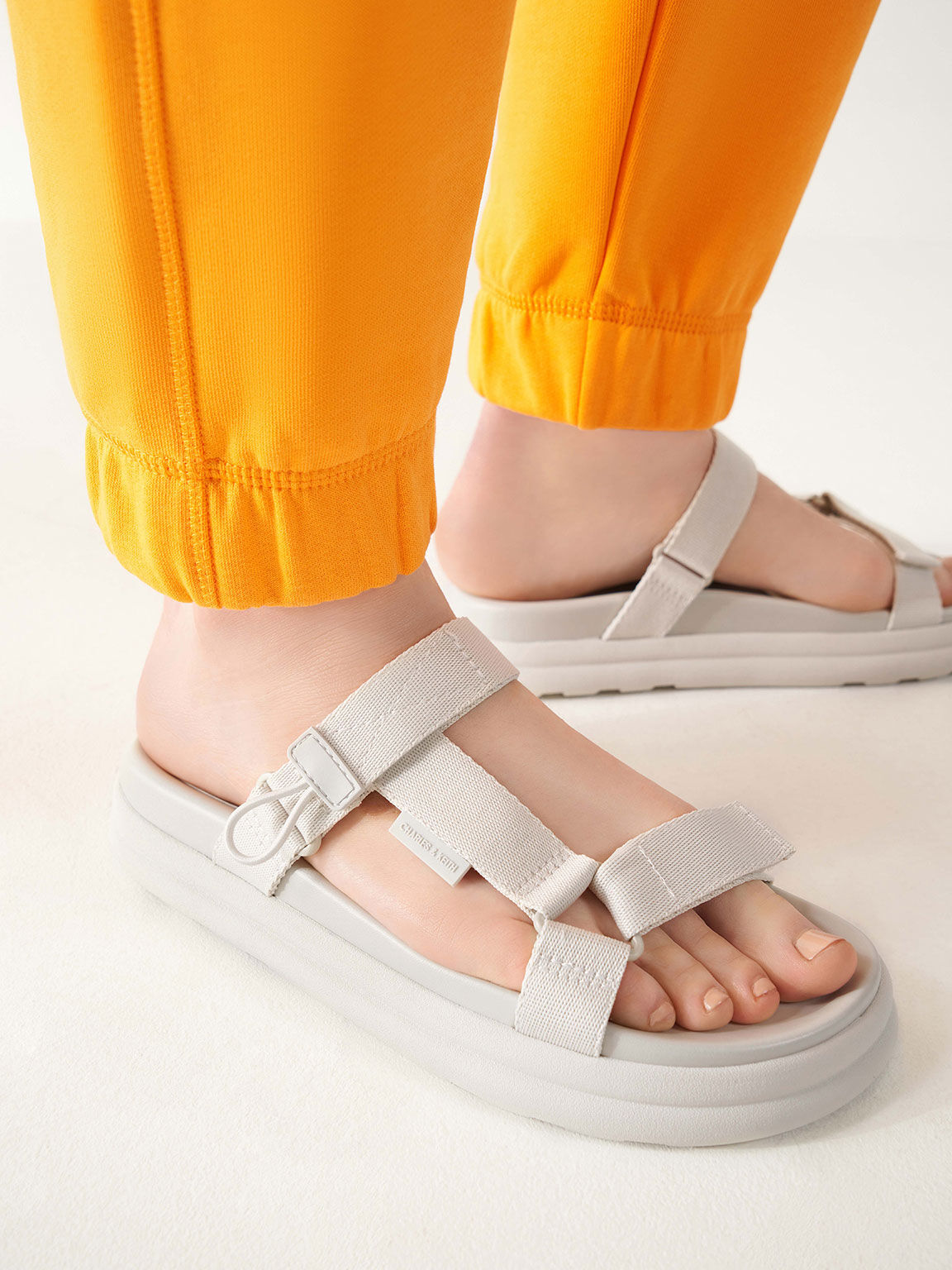 Sandal Sport Polyester Velcro Strap, Chalk, hi-res