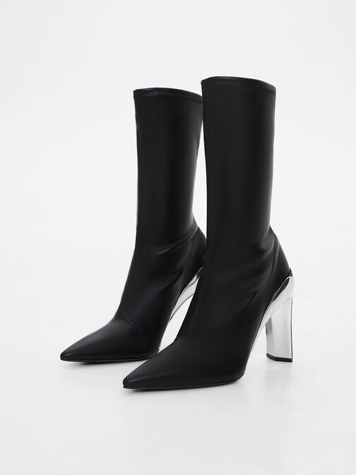 Sepatu Ankle Boots Devon Metallic Blade-Heel, Black, hi-res