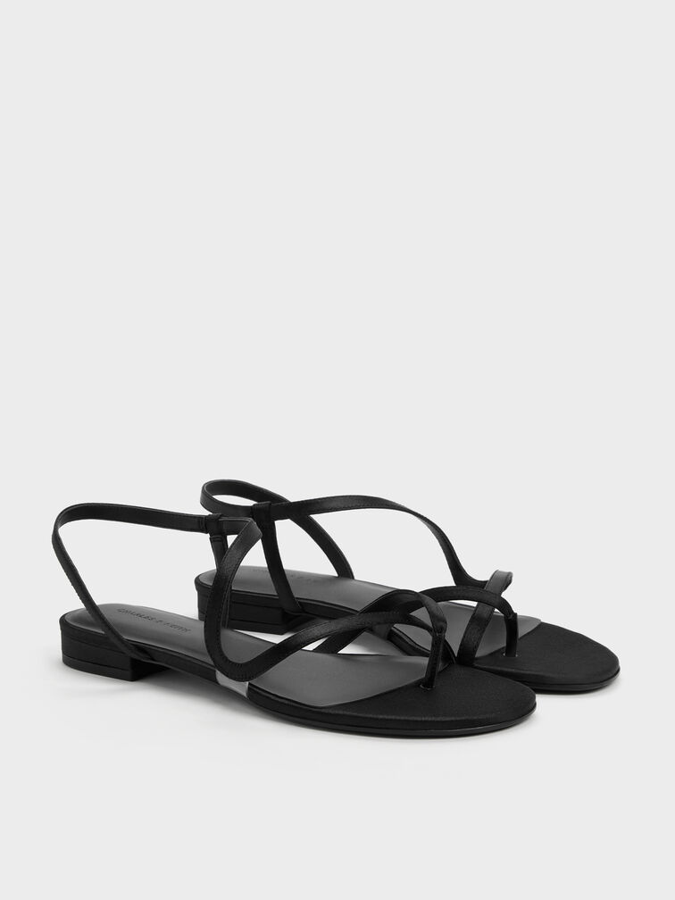 Sandal Toe-Ring Arden Wavy Satin, Black Textured, hi-res