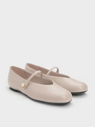 Marie Pearl Mary Jane Flats, Taupe, hi-res