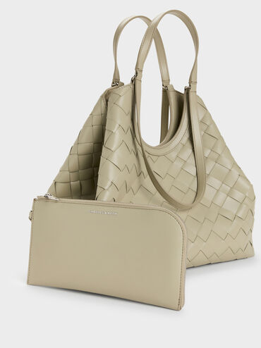 Tas Tote Woven Ivette, Pale Olive, hi-res