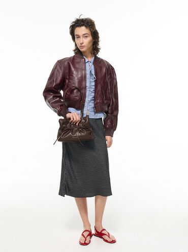 Tas Bahu Bow Ruched Reese, Espresso Brown, hi-res