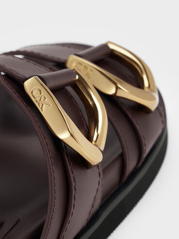 Gabine Gold-Buckle Leather Slides, Plum, hi-res