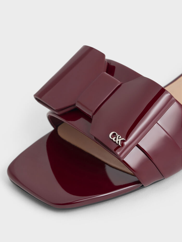 Sandal Bow Slide Lu Patent Leather, Burgundy, hi-res