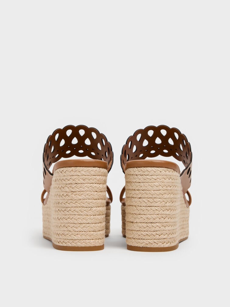 Sepatu Wedges Espadrille Cut-Out, Cognac, hi-res