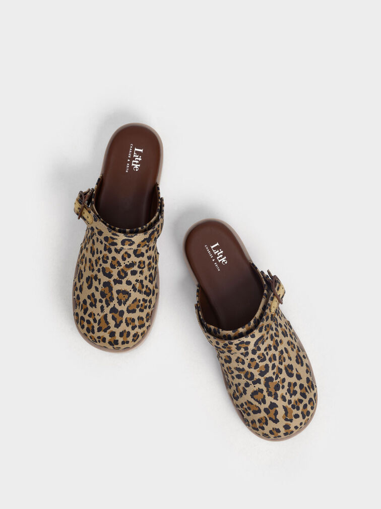 Sepatu Clogs Girls' Heart Motif Patent, Animal Print Natural, hi-res