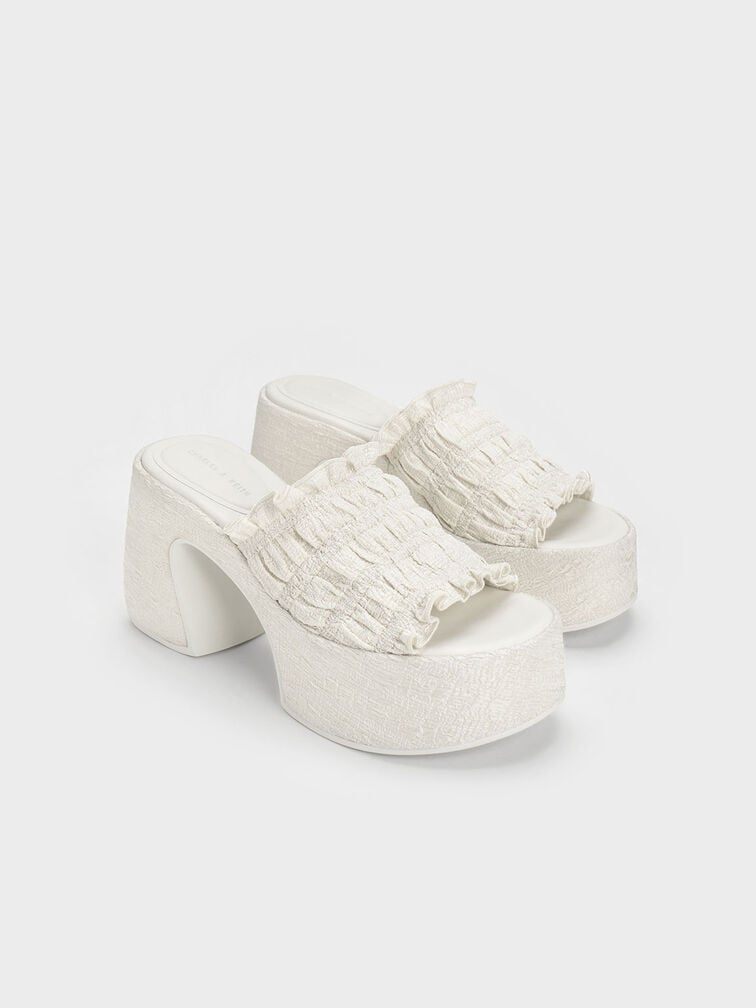 Sepatu Mules Nuala Ruched Platform, Cream, hi-res