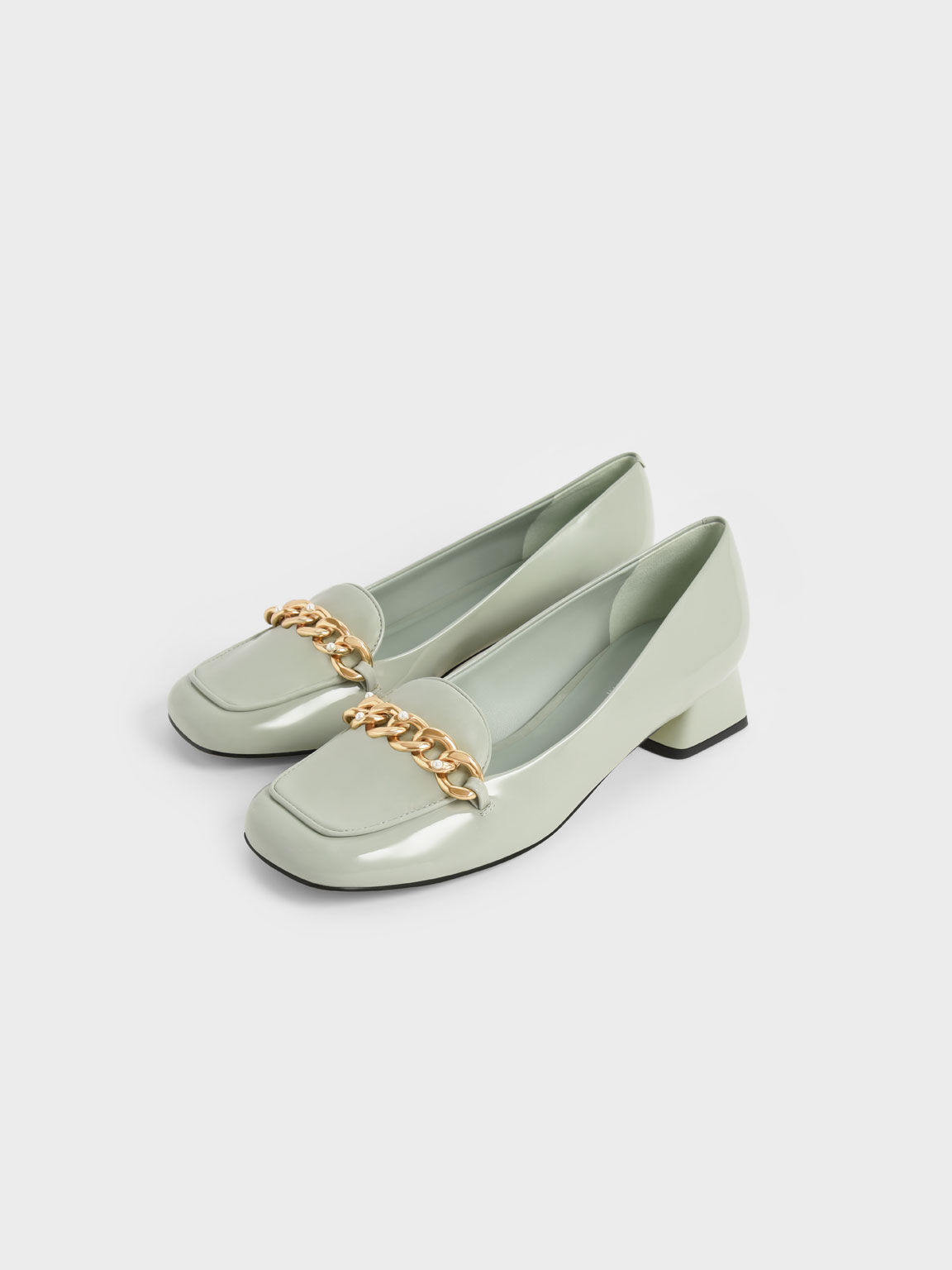 Sepatu Loafers Chain-Link Patent, Sage Green, hi-res