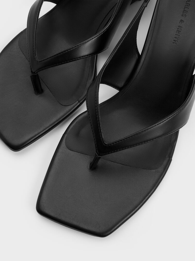 Sepatu Wedges Thong Slingback, Black, hi-res