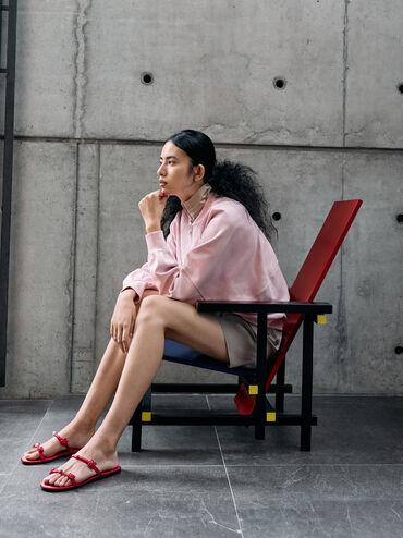 Sandal Slide Knot-Pearl Orinda, Red, hi-res