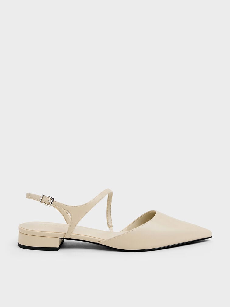 Sepatu Flats Slingback Pointed Cordelia, Chalk, hi-res