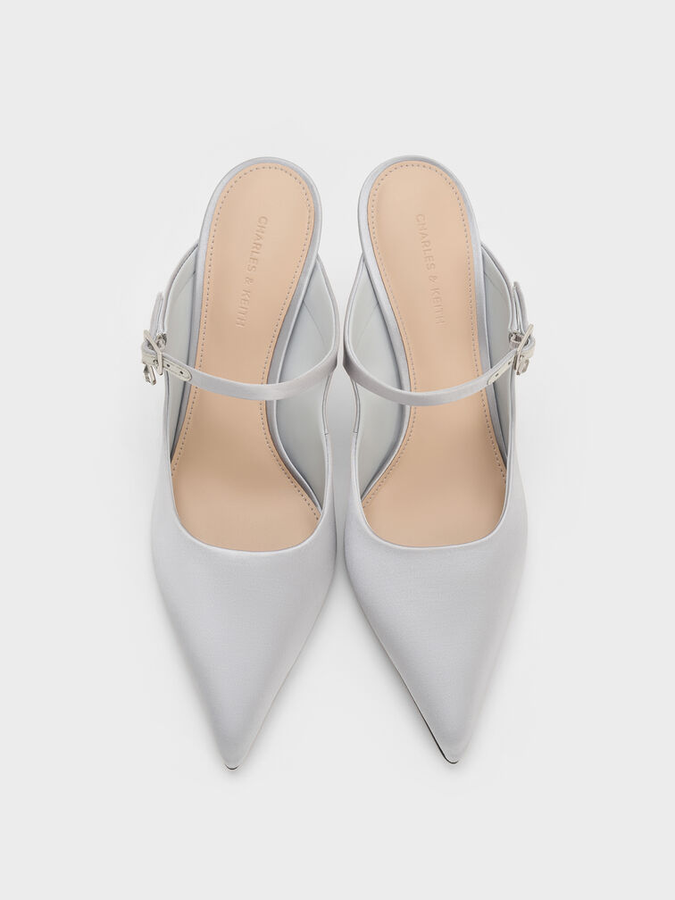 Sepatu Mules Buckle-Strap Teardrop-Crystal, Silver, hi-res