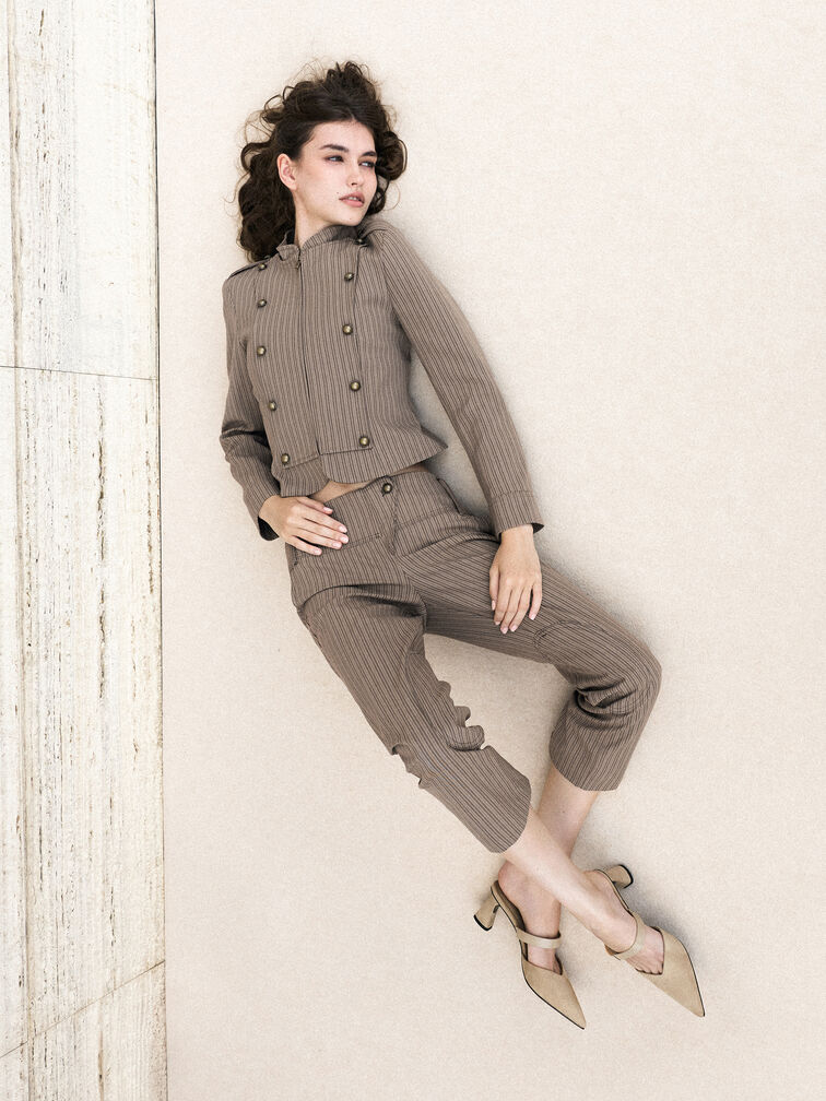 Sepatu Mules Heeled Lando Faux Suede, Beige, hi-res