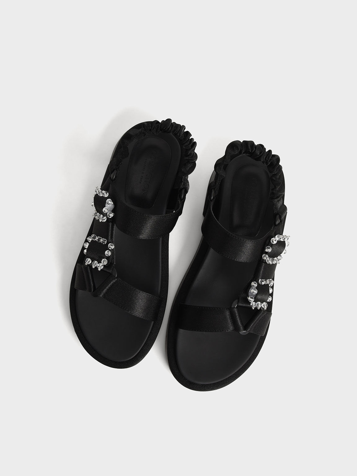 Sandal Miko Gem-Embellished Satin, Black, hi-res