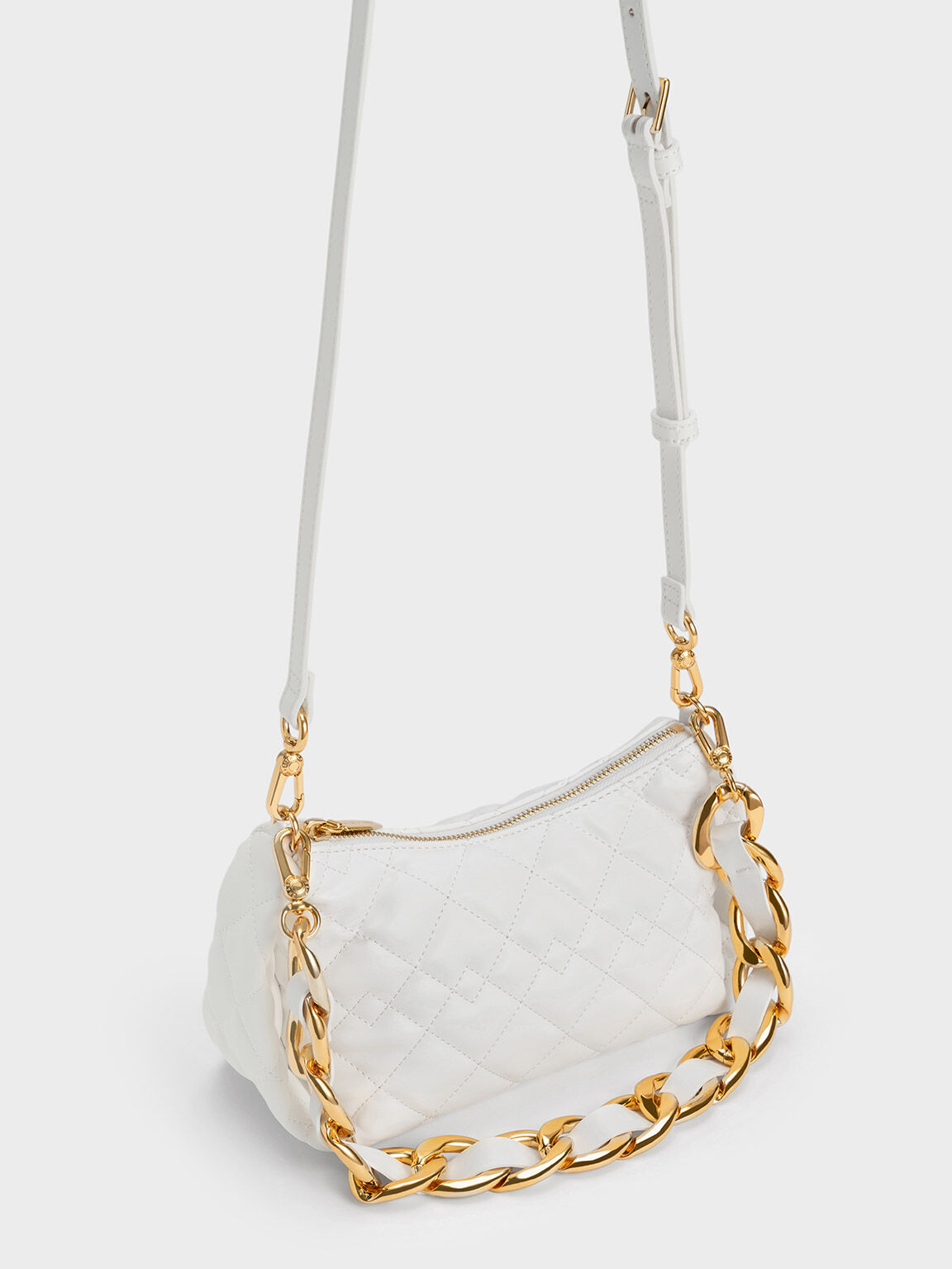 Tas Hobo Quilted Chain Handle Nezu, White, hi-res