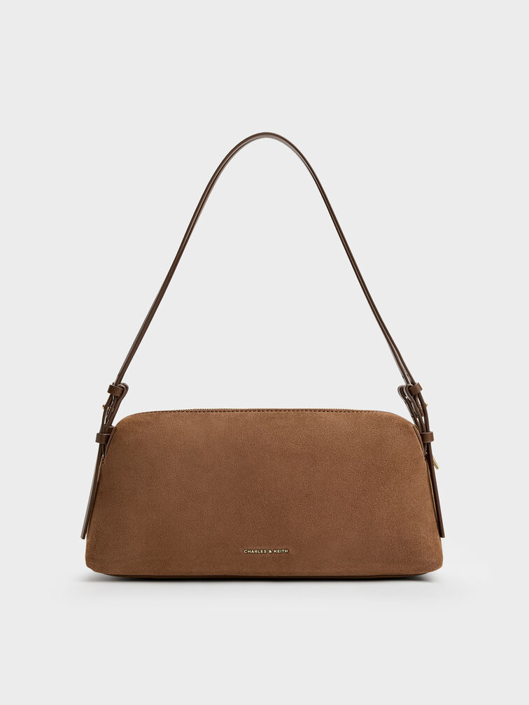 Deyna Recycled Suede Double-Strap Shoulder Bag, Mocha Brown, hi-res