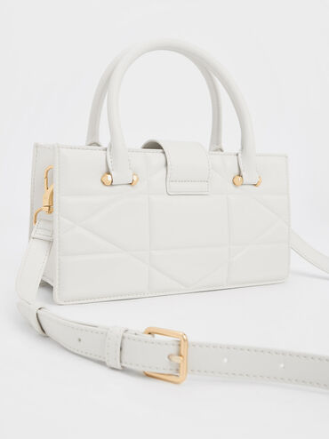 Blanche Quilted Top Handle Bag, White, hi-res