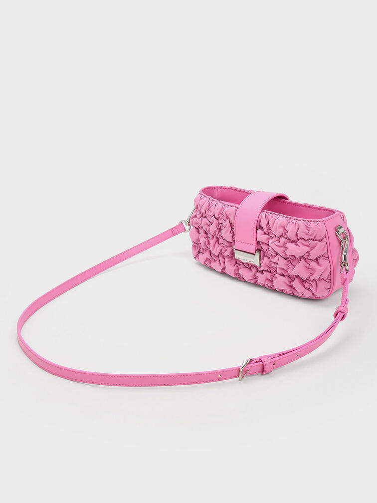Tas Chain Handle Ruched Nylon, Pink, hi-res