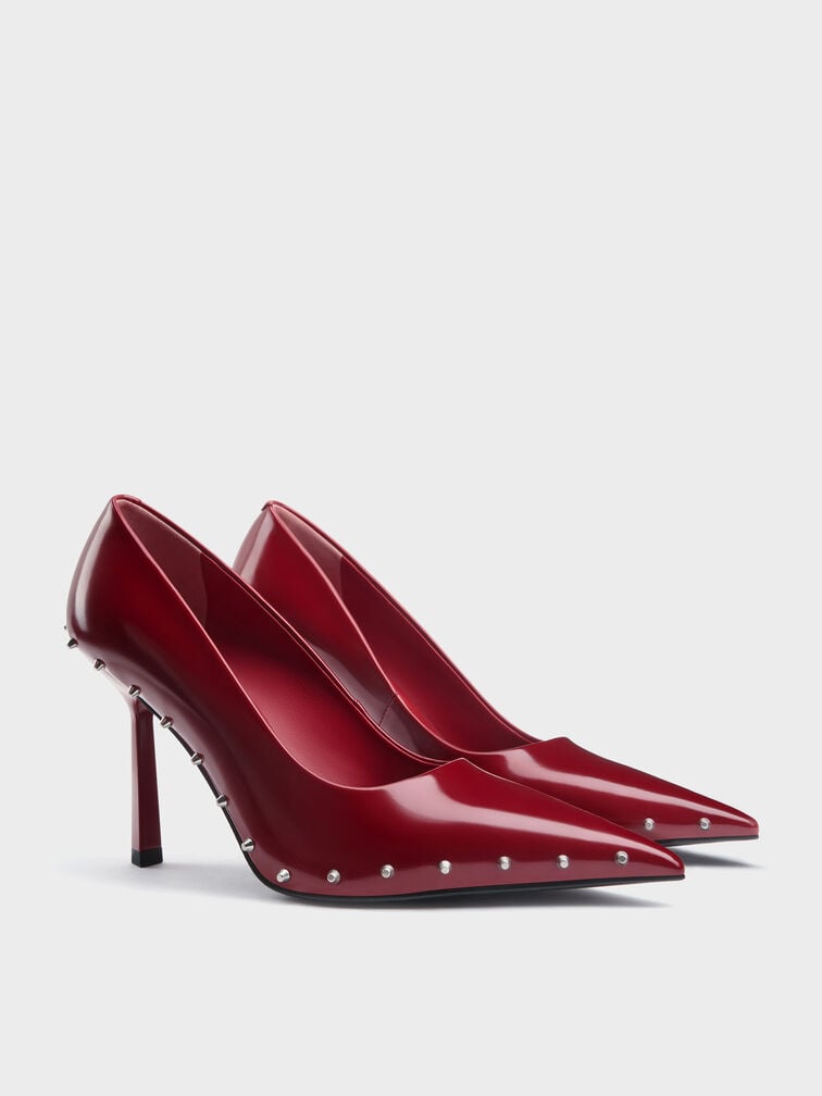 Sepatu Pumps Pointed Studded Coralie, Red, hi-res