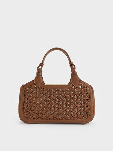 Mini Azure Woven Tote Bag, Chocolate, hi-res