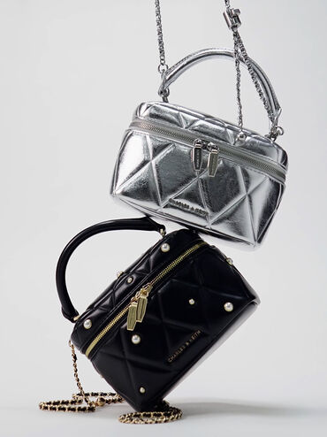 Tas Vanity Top Handle Arwen Metallic, Silver, hi-res