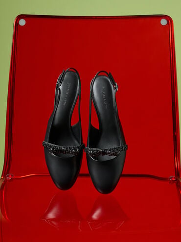 Sepatu Pumps Slingback Kaleen, Black, hi-res