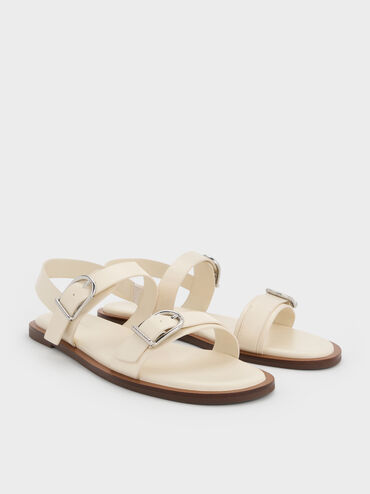 Sandal Slingback Buckle-Strap Double, Cream, hi-res