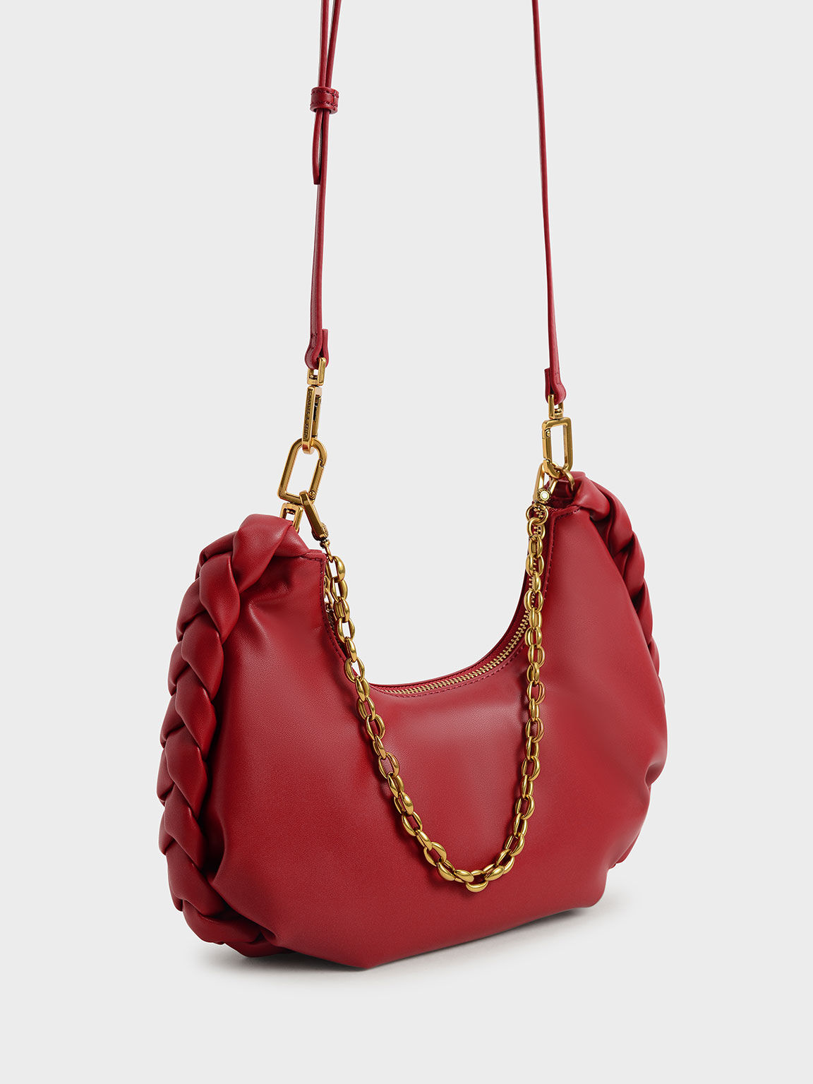 Tas Hobo Abby Chain Handle Braided, Red, hi-res