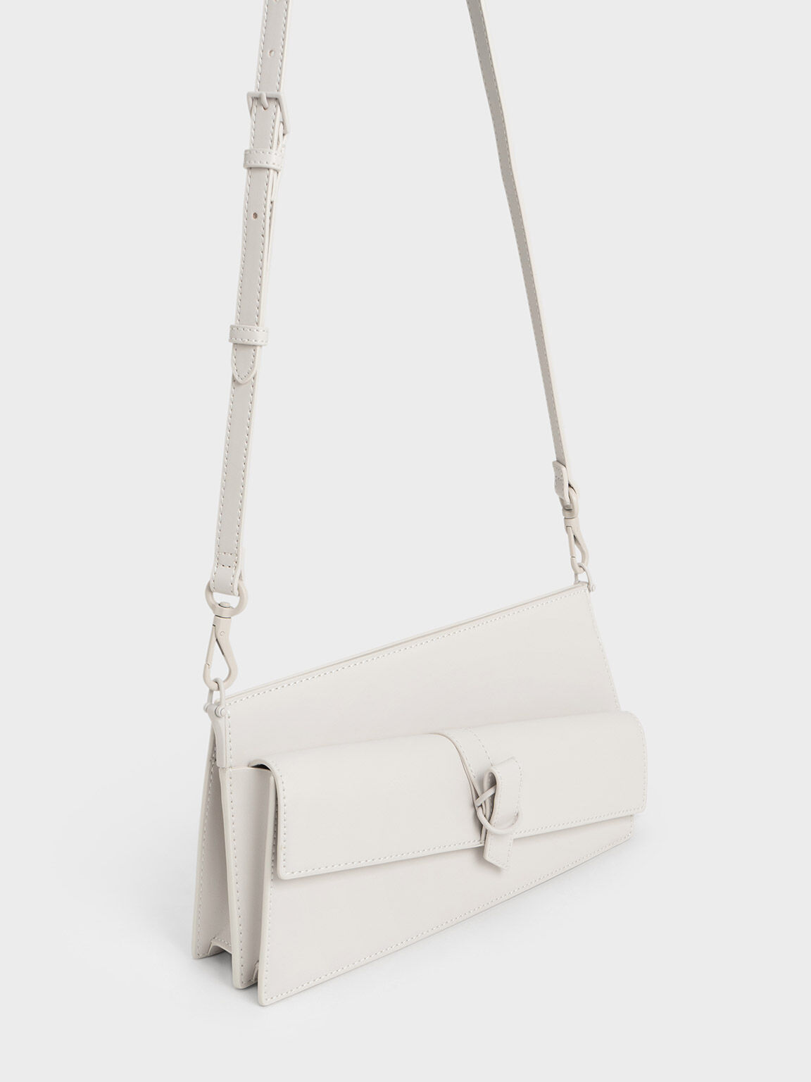 Asymmetric Belted Trapeze Bag, White, hi-res