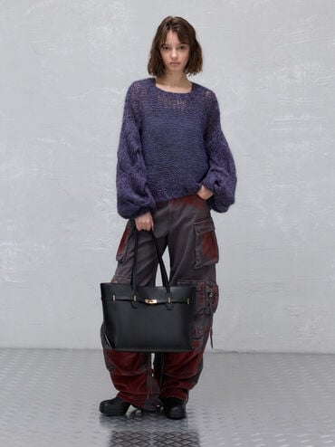 Arlet Double-Handle Belted Tote bag, Black, hi-res