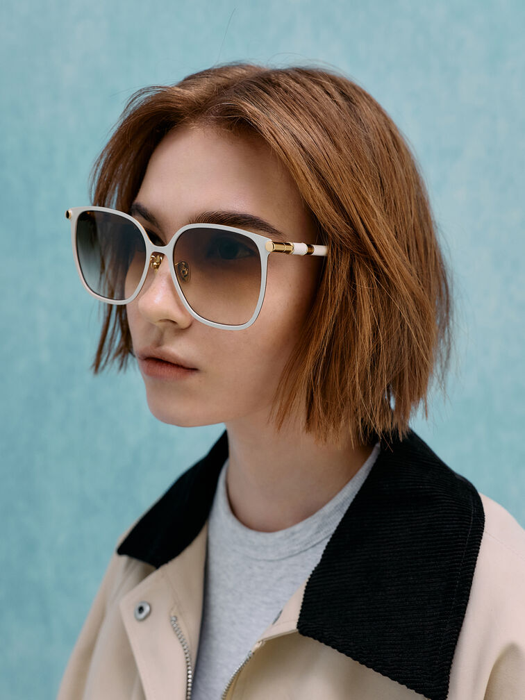 Kacamata Square Metalic-Accent Ophelia, Cream, hi-res