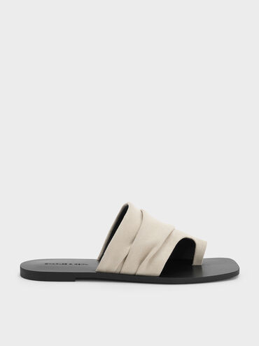 Faux Suede Ruched Toe-Ring Sandals, Chalk, hi-res