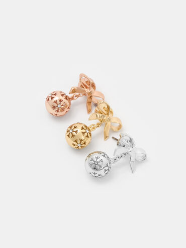Anting Drop Crystal-Embellished Bow Snowflake-Ball Athalia, Rose Gold, hi-res