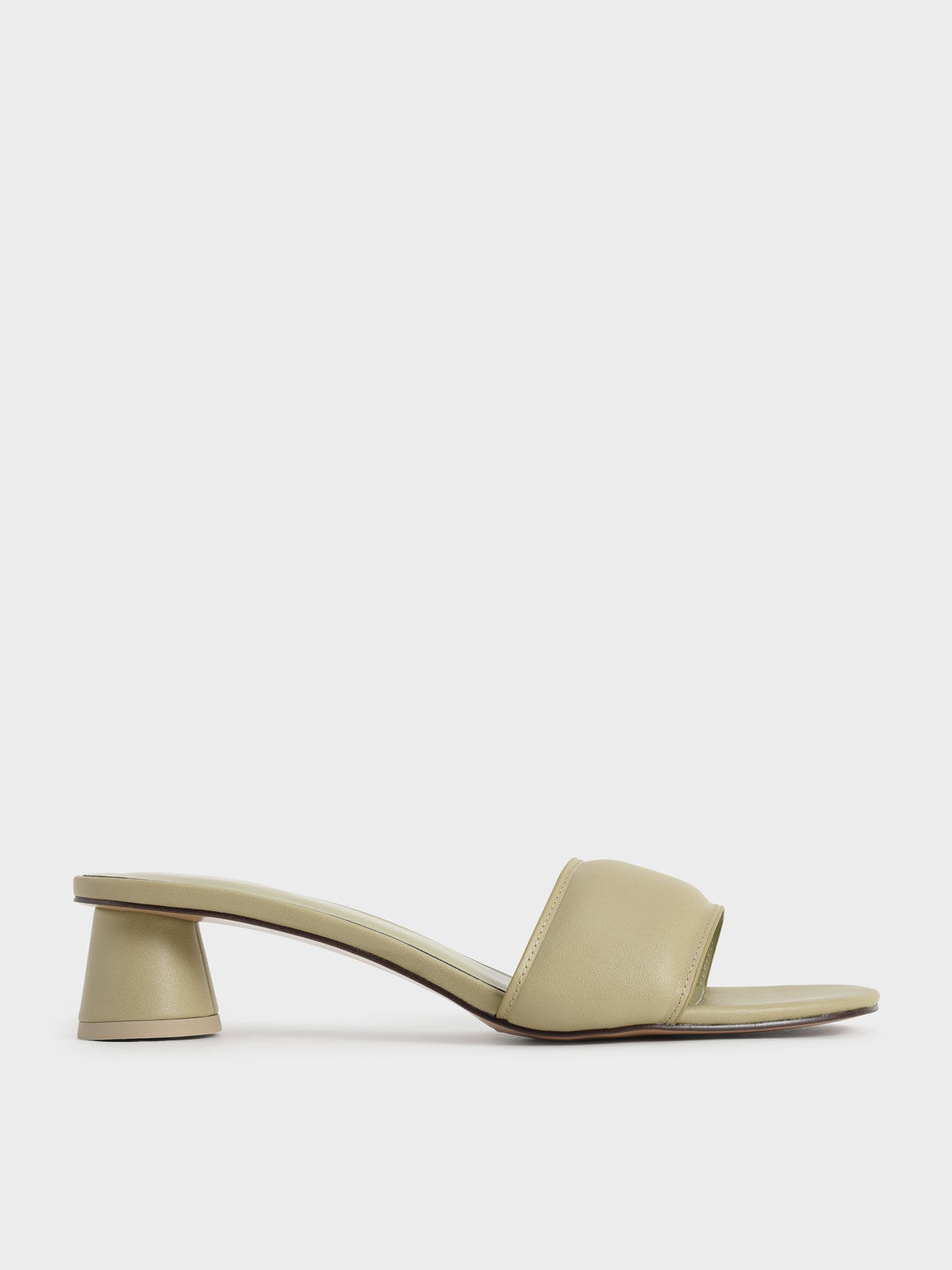 Puffy Cylindrical Heel Mules, Taupe, hi-res