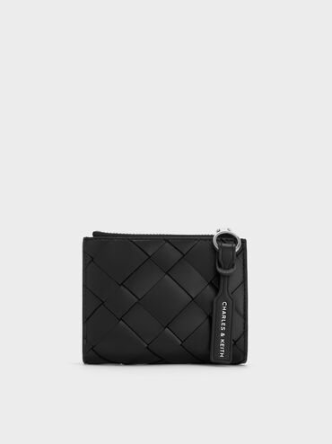 Dompet Kecil Top-Zip Ivette Woven, Noir, hi-res