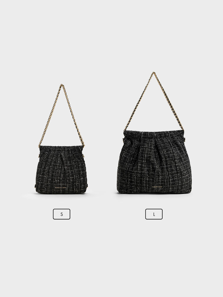 Tas Ransel Two-Way Chain-Handle Tweed Duo, Black Tweed, hi-res