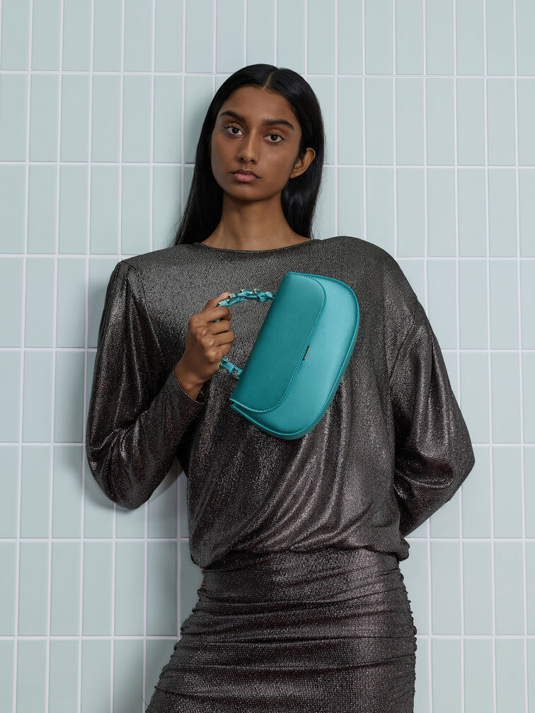 Eilian Satin Braided Top Handle Bag, Teal, hi-res