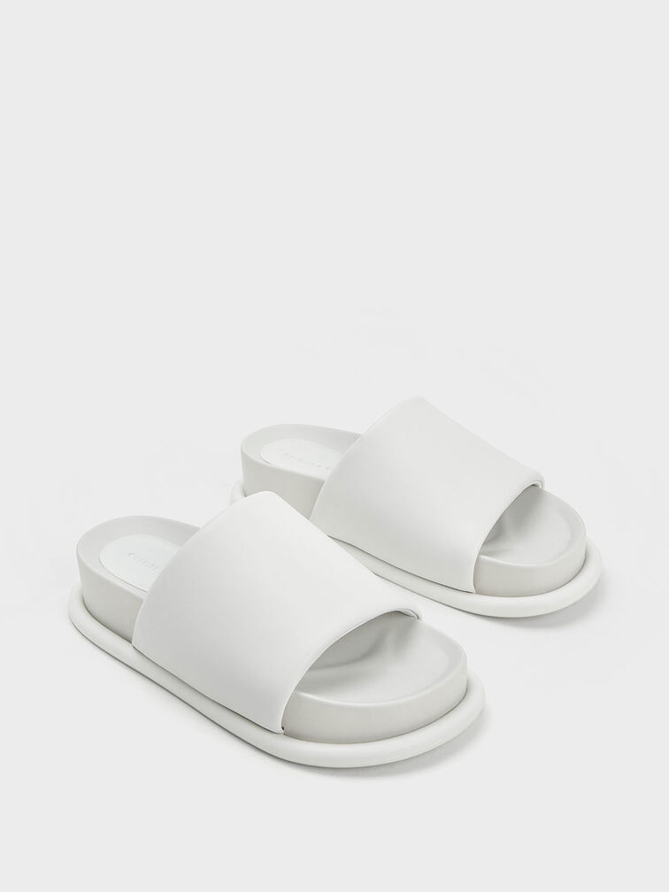 Padded Strap Slide Sandals, White, hi-res