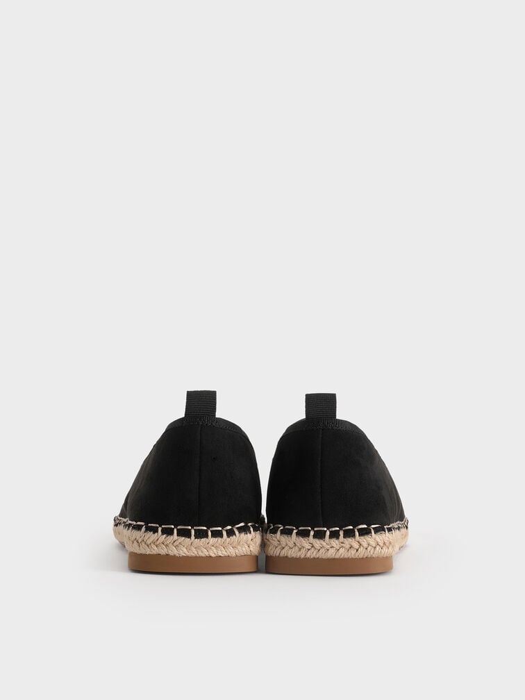 Sepatu Flats Espadrille Tie-Around Faux Suede Bernadine, Black Textured, hi-res