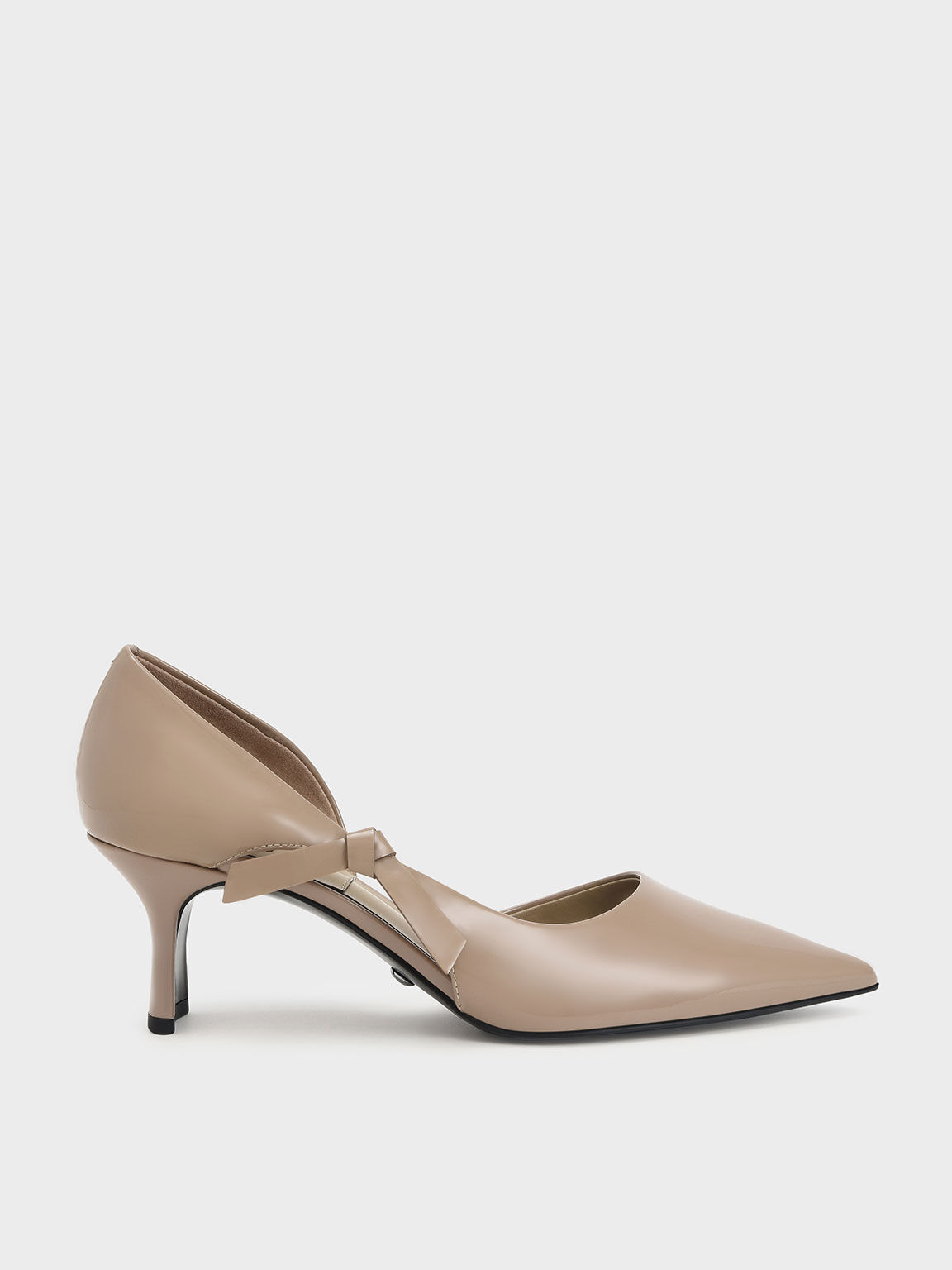 Patent Leather Bow-Tie Half D'Orsay Pumps, Taupe, hi-res